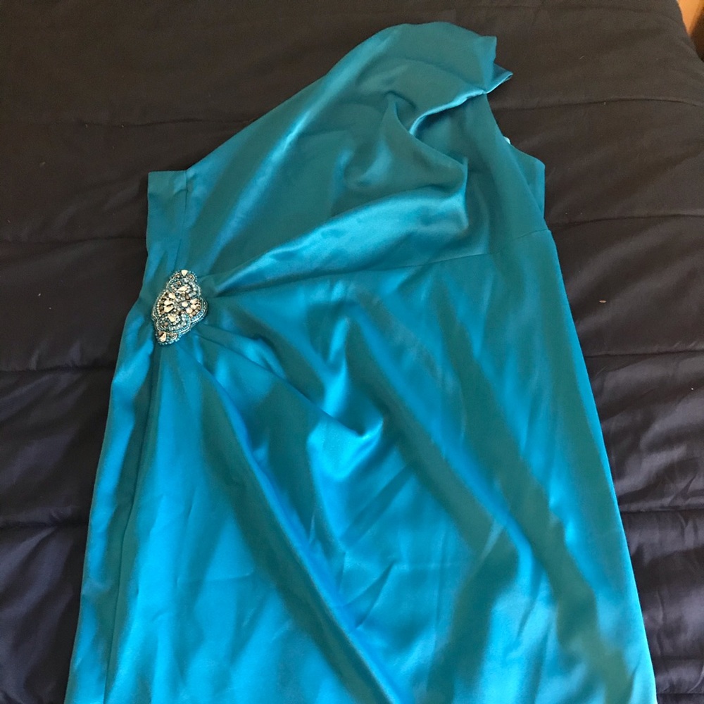 NWT Classic One Shoulder Formal Dress In Teal Sz16